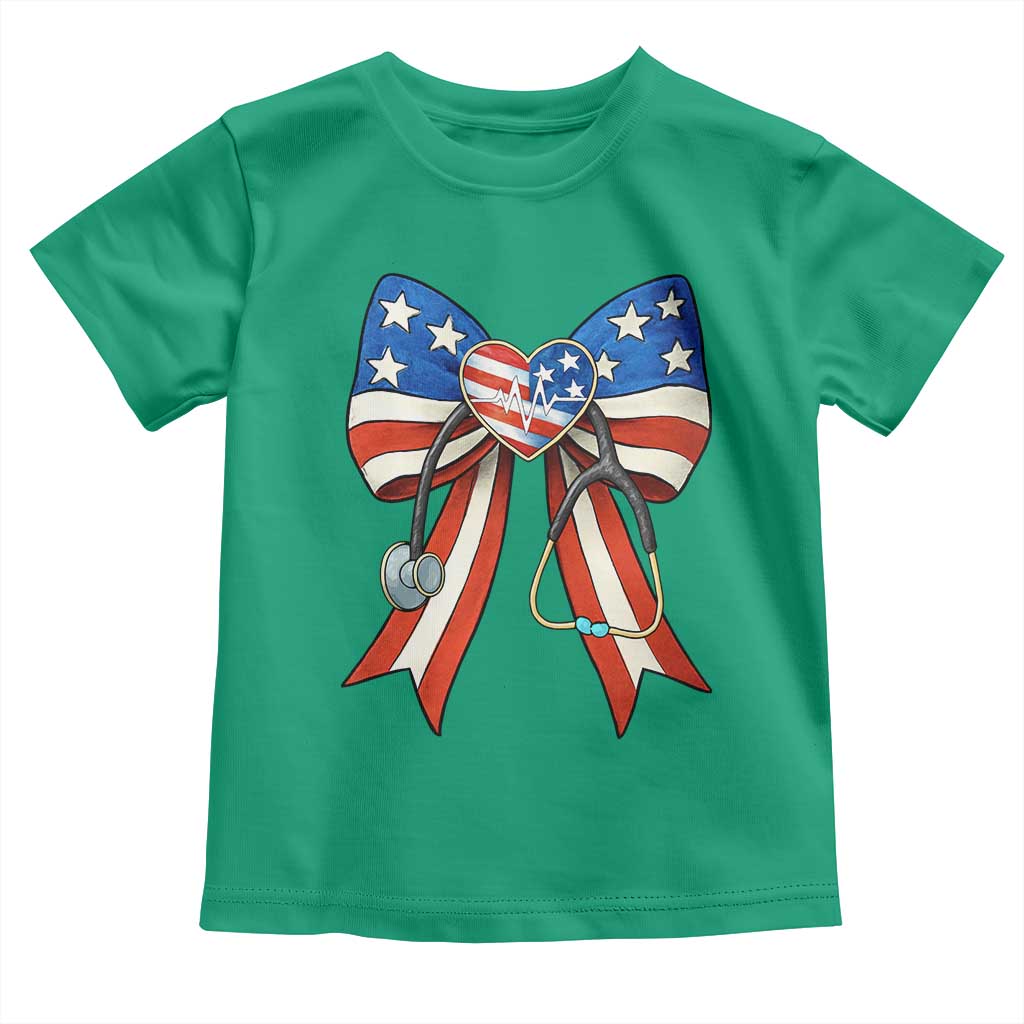 Funny 4th Of July Nurse American Flag Coquette Bow Toddler T Shirt - Wonder Print Shop