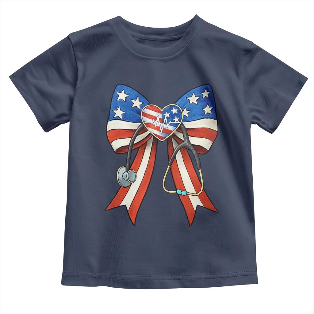 Funny 4th Of July Nurse American Flag Coquette Bow Toddler T Shirt - Wonder Print Shop