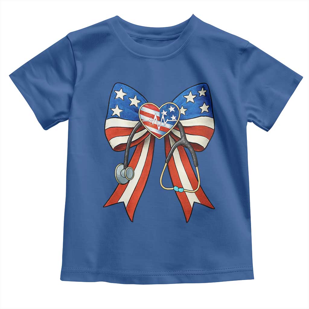 Funny 4th Of July Nurse American Flag Coquette Bow Toddler T Shirt - Wonder Print Shop