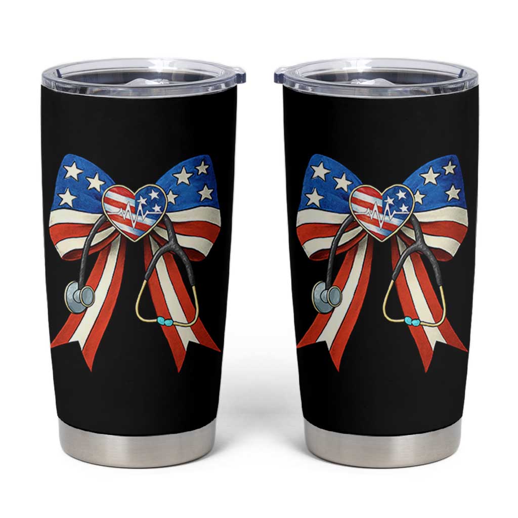 Funny 4th Of July Nurse American Flag Coquette Bow Tumbler Cup - Wonder Print Shop