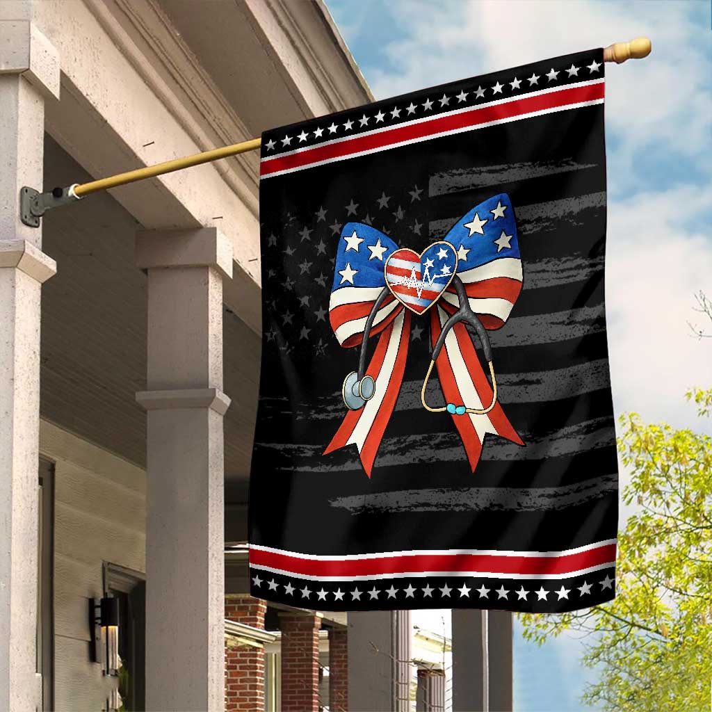 Funny 4th Of July Nurse American Flag Coquette Bow Garden Flag