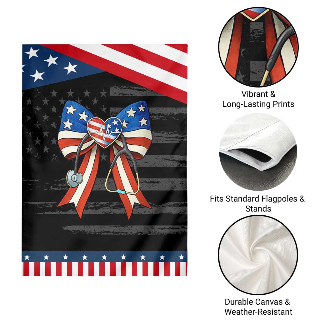 Funny 4th Of July Nurse American Flag Coquette Bow Garden Flag
