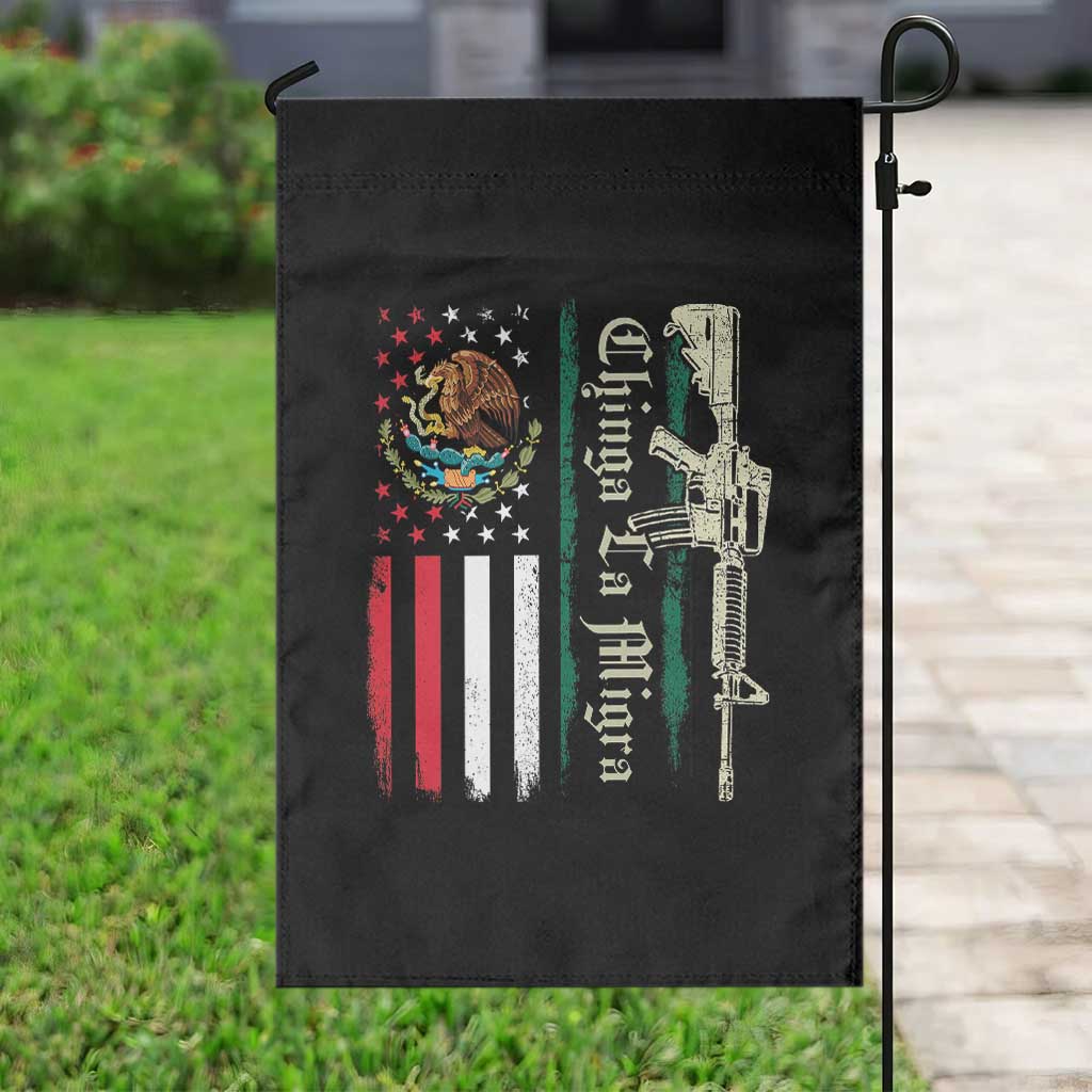 Funny Chinga La Migra Garden Flag Gun Vintage Mexican Flag - Wonder Print Shop