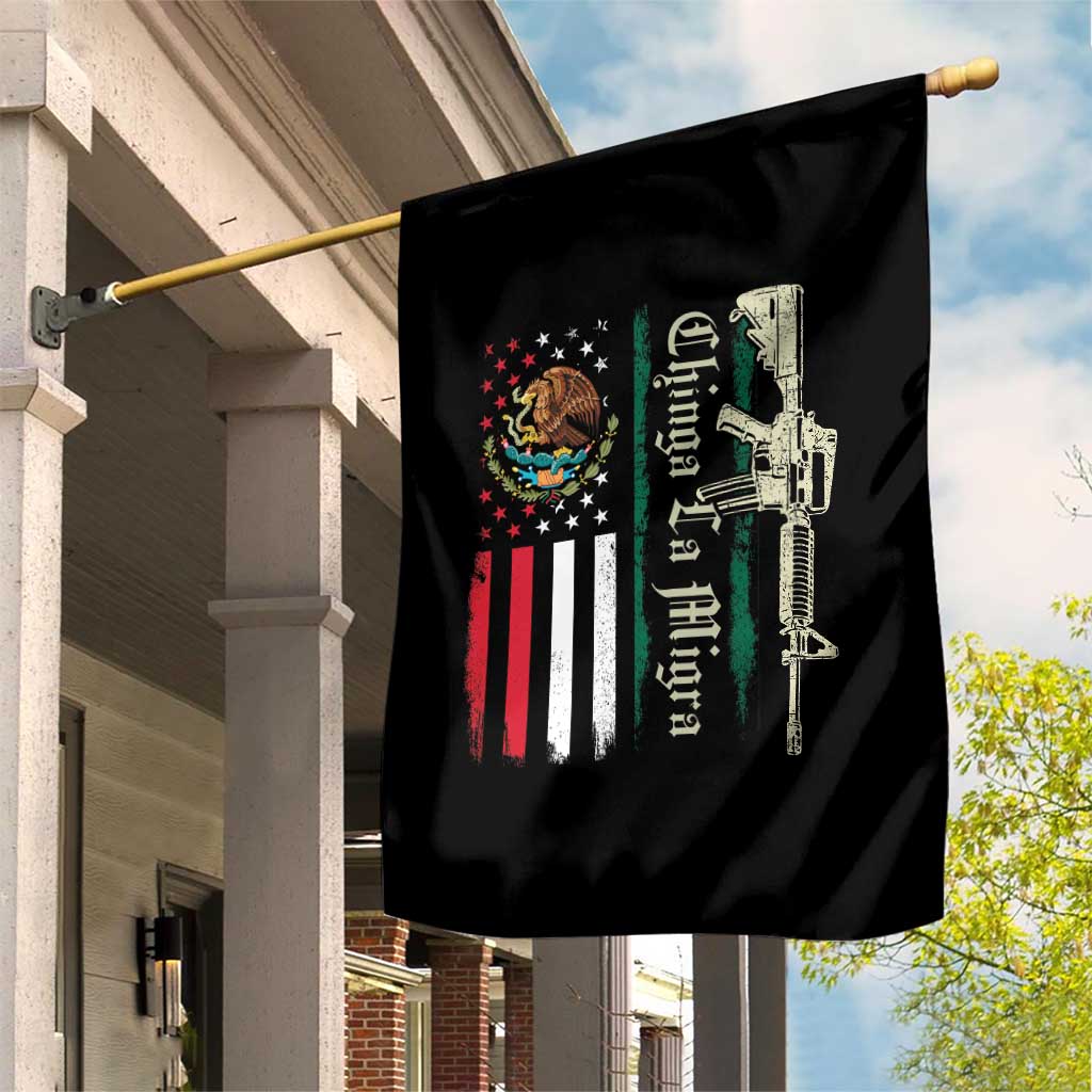 Funny Chinga La Migra Garden Flag Gun Vintage Mexican Flag - Wonder Print Shop