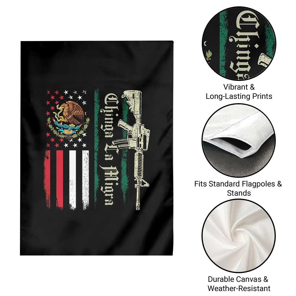 Funny Chinga La Migra Garden Flag Gun Vintage Mexican Flag - Wonder Print Shop