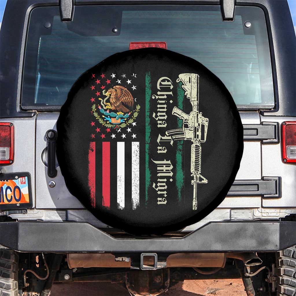 Funny Chinga La Migra Spare Tire Cover Gun Vintage Mexican Flag - Wonder Print Shop