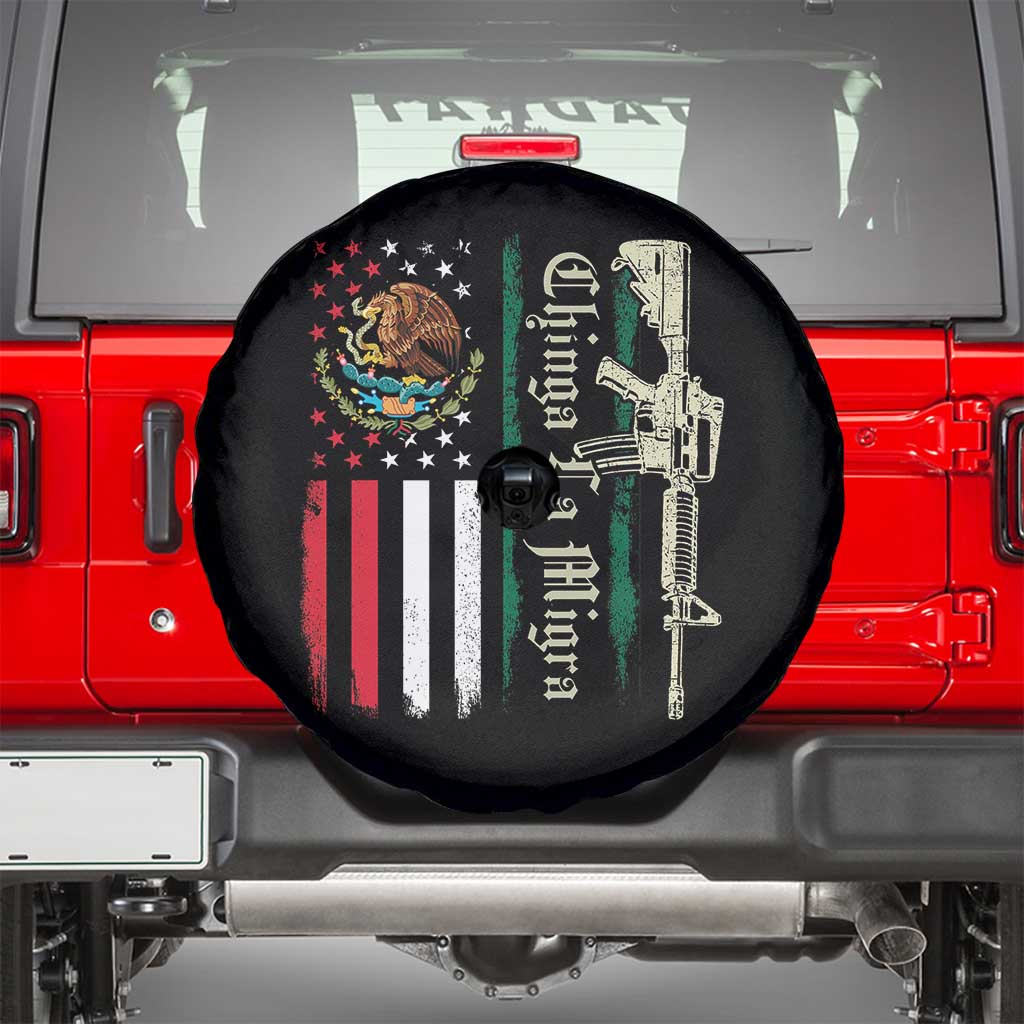 Funny Chinga La Migra Spare Tire Cover Gun Vintage Mexican Flag - Wonder Print Shop