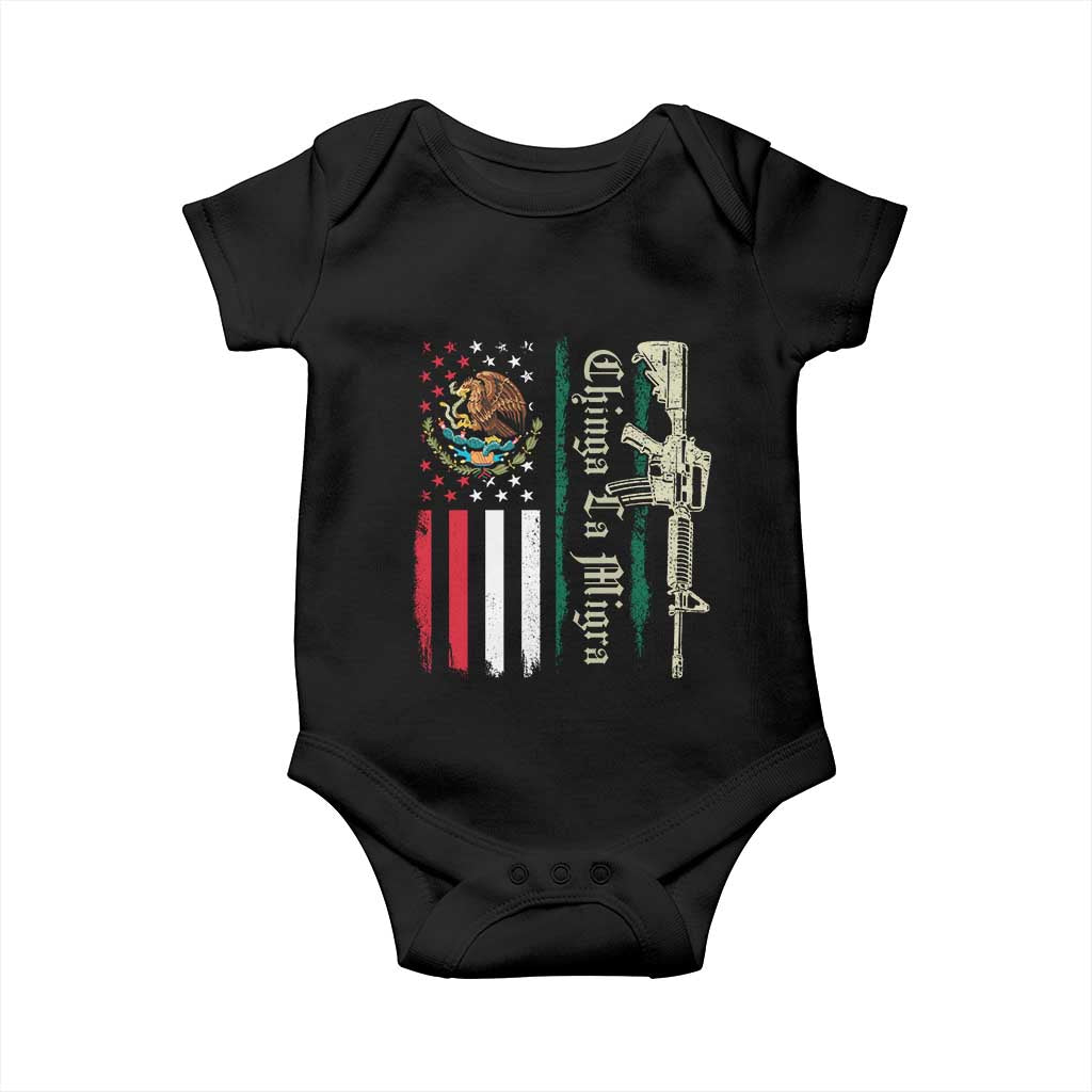 Funny Chinga La Migra Baby Onesie Gun Vintage Mexican Flag - Wonder Print Shop