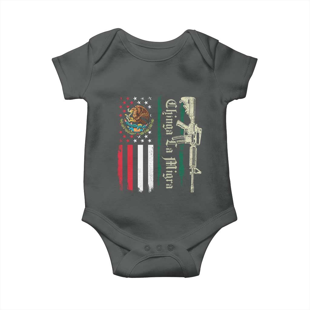 Funny Chinga La Migra Baby Onesie Gun Vintage Mexican Flag - Wonder Print Shop