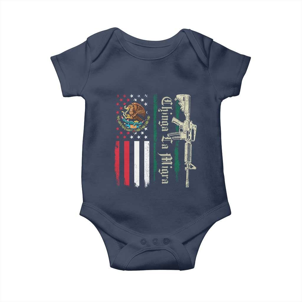 Funny Chinga La Migra Baby Onesie Gun Vintage Mexican Flag - Wonder Print Shop