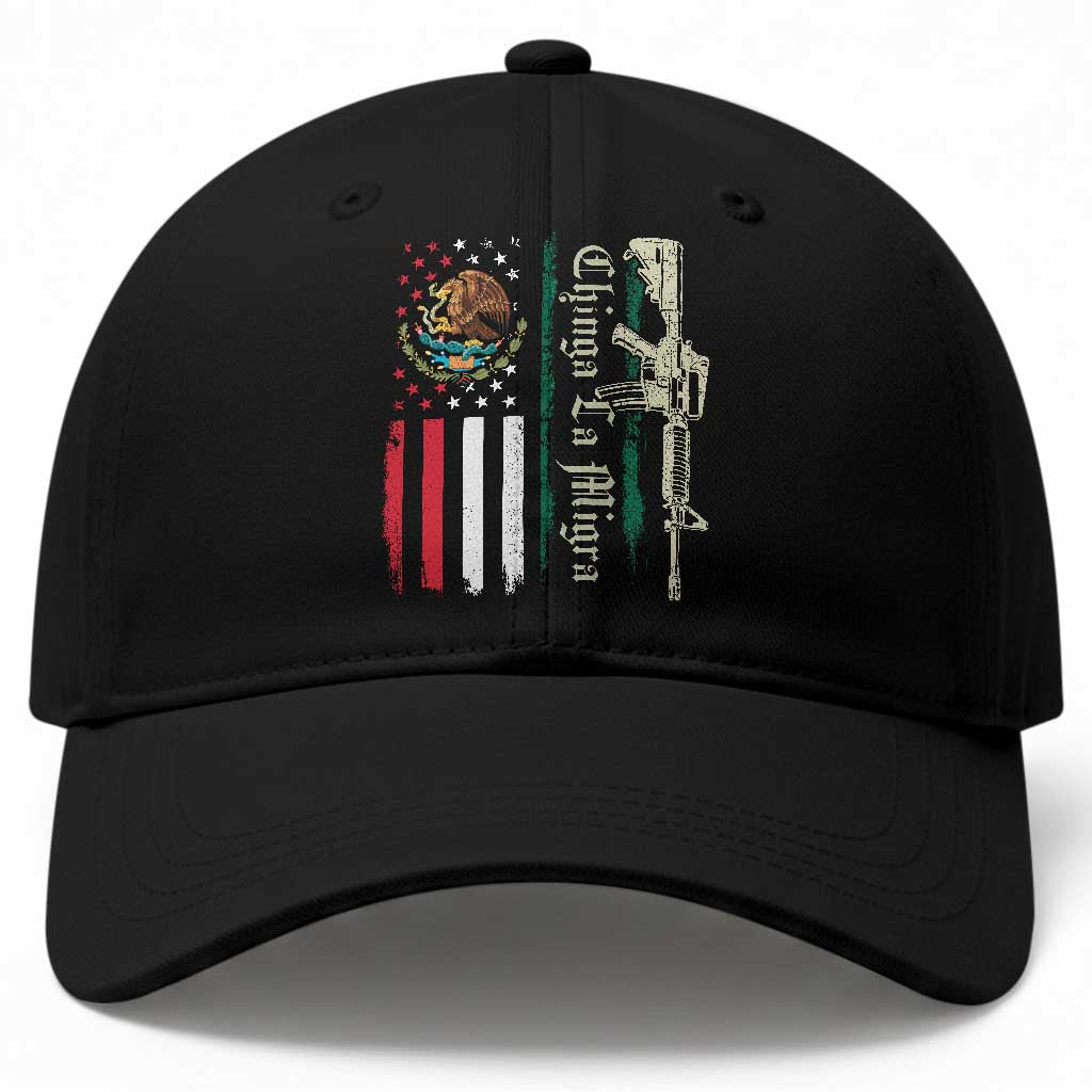 Funny Chinga La Migra Baseball Cap Gun Vintage Mexican Flag