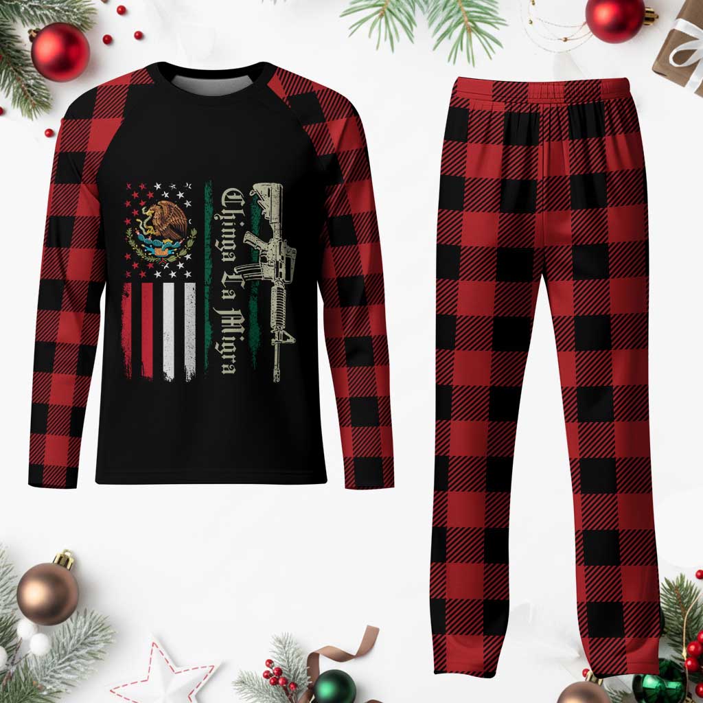 Funny Chinga La Migra Plaid Pajama Set Gun Vintage Mexican Flag - Wonder Print Shop