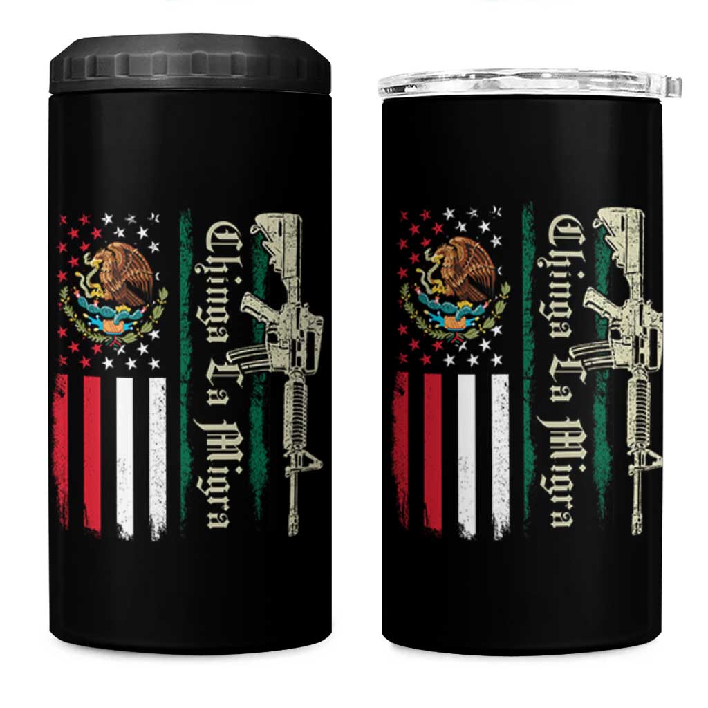 Funny Chinga La Migra 4 in 1 Can Cooler Tumbler Gun Vintage Mexican Flag - Wonder Print Shop