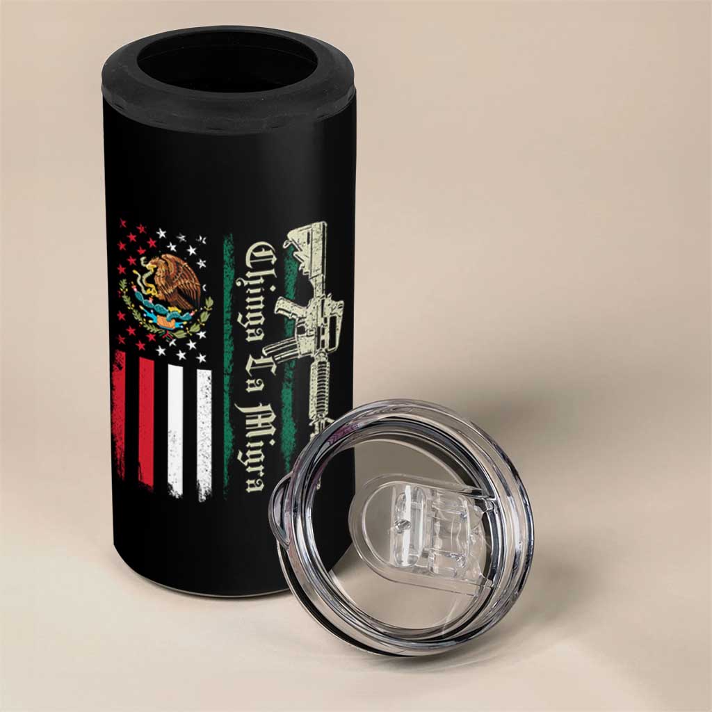 Funny Chinga La Migra 4 in 1 Can Cooler Tumbler Gun Vintage Mexican Flag - Wonder Print Shop