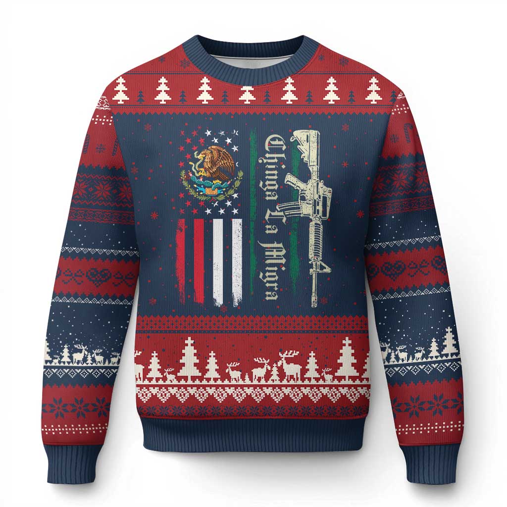Funny Chinga La Migra Ugly Christmas Sweater Gun Vintage Mexican Flag - Wonder Print Shop