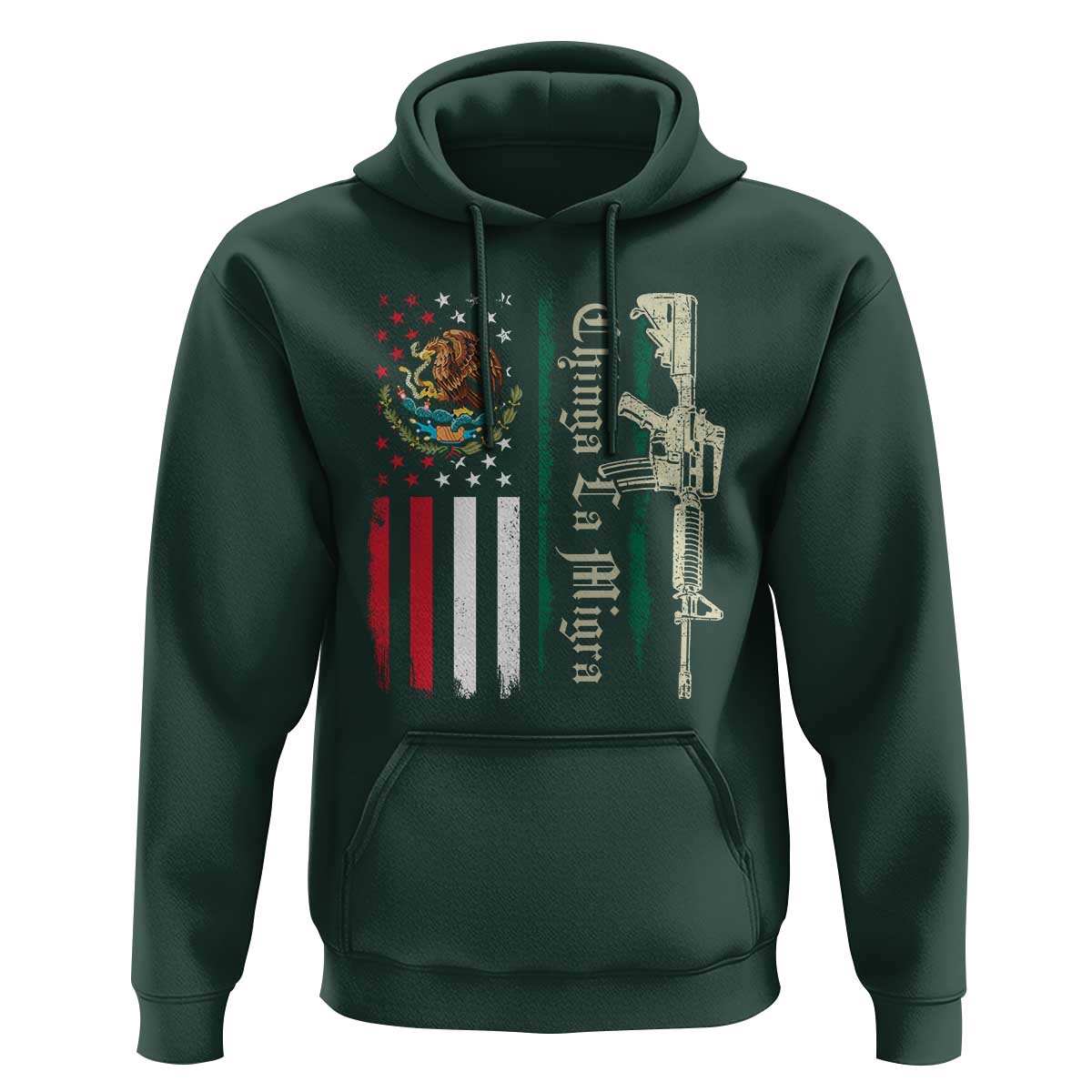 Funny Chinga La Migra Hoodie Gun Vintage Mexican Flag - Wonder Print Shop