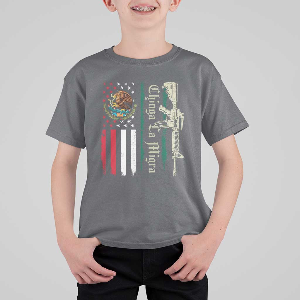 Funny Chinga La Migra T Shirt For Kid Gun Vintage Mexican Flag - Wonder Print Shop