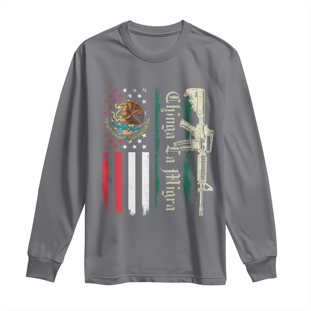 Funny Chinga La Migra Long Sleeve Shirt Gun Vintage Mexican Flag - Wonder Print Shop