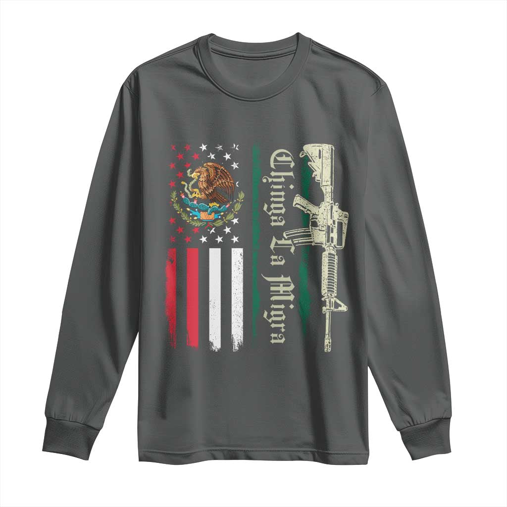 Funny Chinga La Migra Long Sleeve Shirt Gun Vintage Mexican Flag - Wonder Print Shop