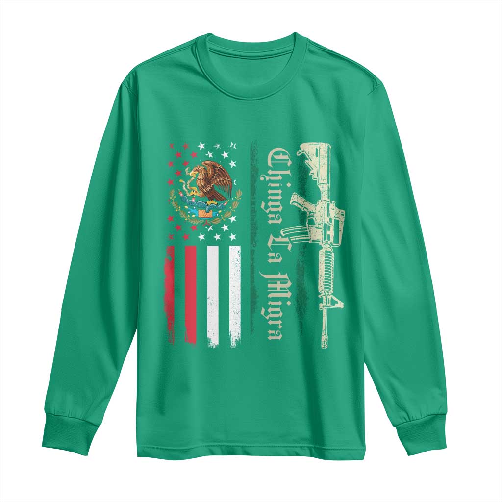 Funny Chinga La Migra Long Sleeve Shirt Gun Vintage Mexican Flag - Wonder Print Shop