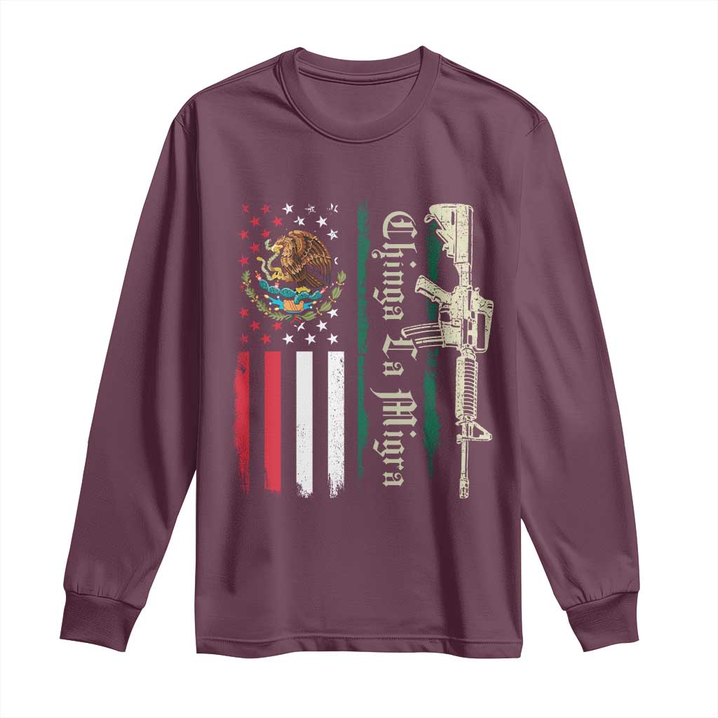 Funny Chinga La Migra Long Sleeve Shirt Gun Vintage Mexican Flag - Wonder Print Shop