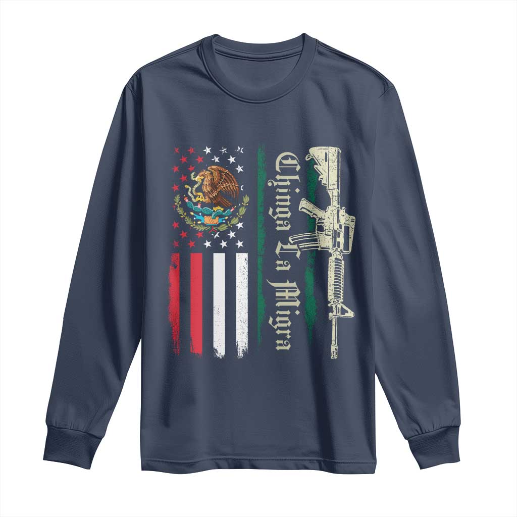 Funny Chinga La Migra Long Sleeve Shirt Gun Vintage Mexican Flag - Wonder Print Shop