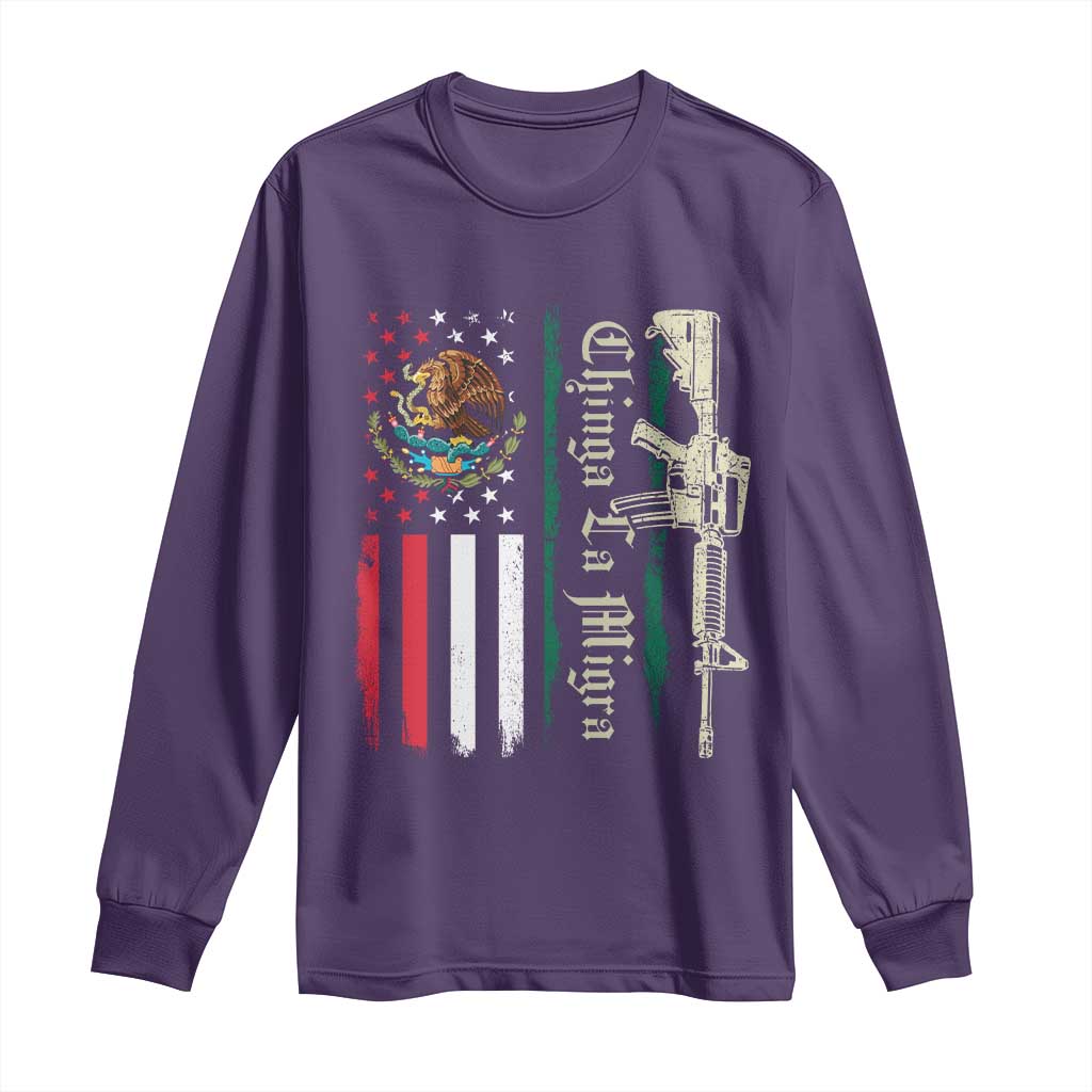 Funny Chinga La Migra Long Sleeve Shirt Gun Vintage Mexican Flag - Wonder Print Shop