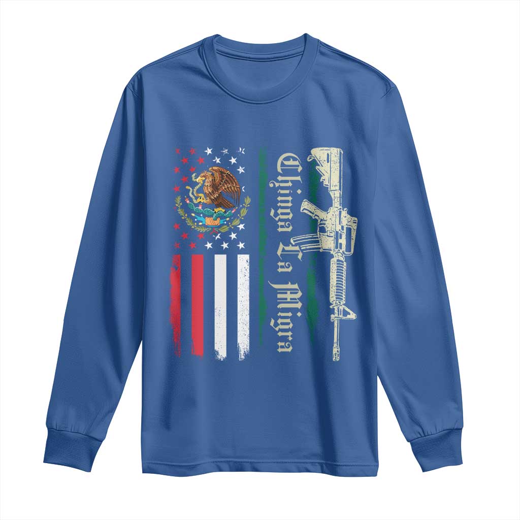 Funny Chinga La Migra Long Sleeve Shirt Gun Vintage Mexican Flag - Wonder Print Shop