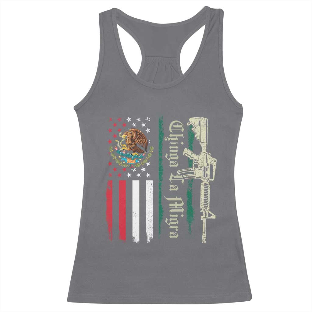 Funny Chinga La Migra Racerback Tank Top Gun Vintage Mexican Flag - Wonder Print Shop