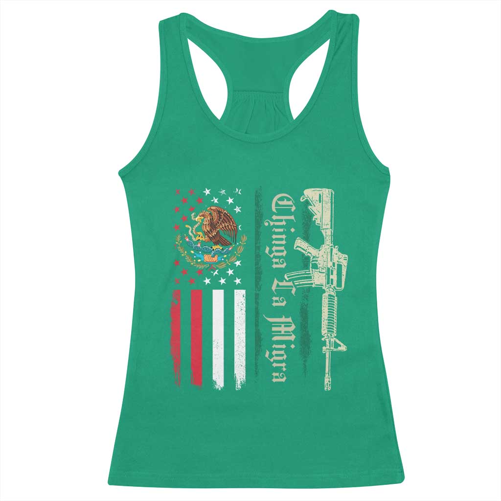 Funny Chinga La Migra Racerback Tank Top Gun Vintage Mexican Flag - Wonder Print Shop
