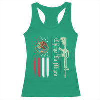 Funny Chinga La Migra Racerback Tank Top Gun Vintage Mexican Flag - Wonder Print Shop