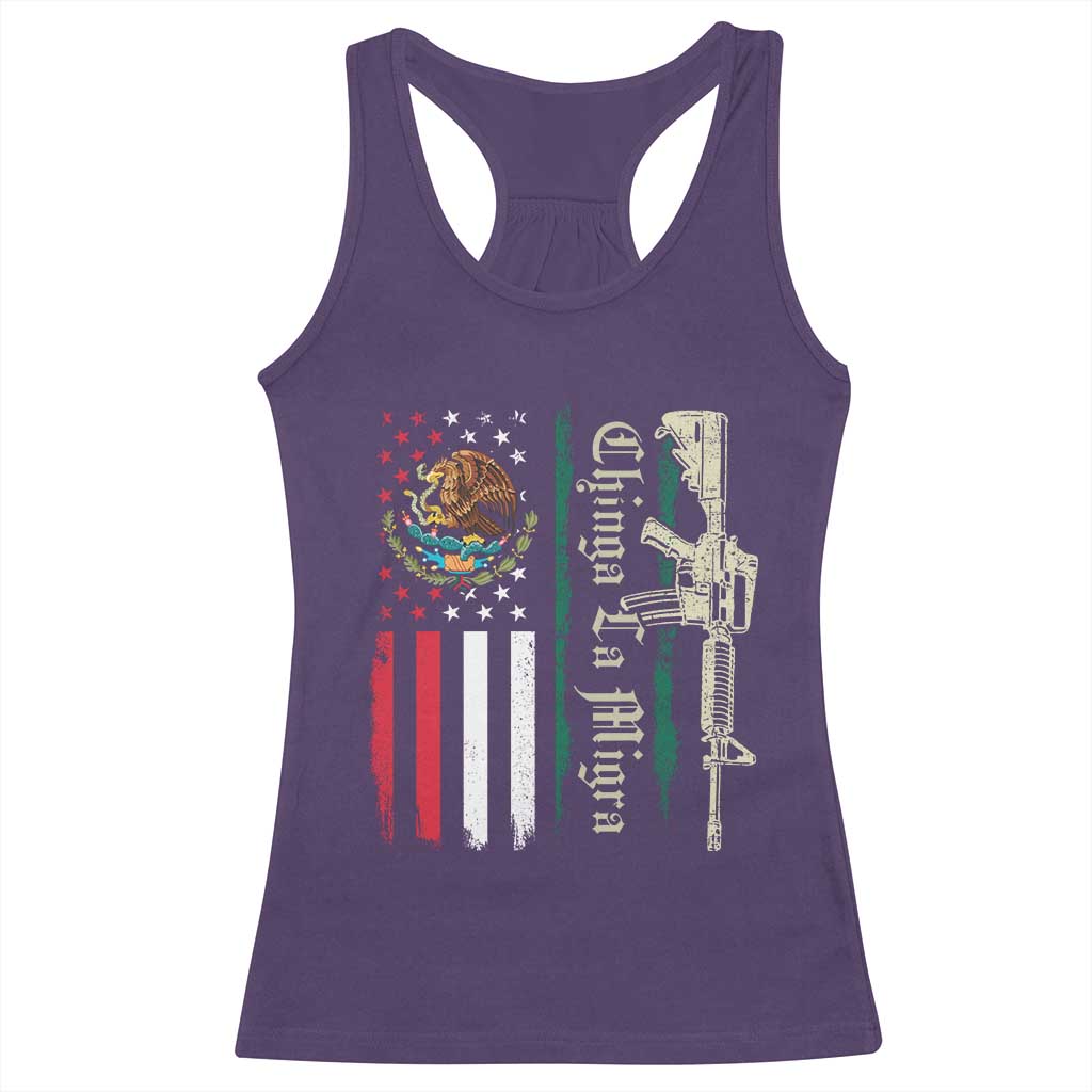 Funny Chinga La Migra Racerback Tank Top Gun Vintage Mexican Flag - Wonder Print Shop