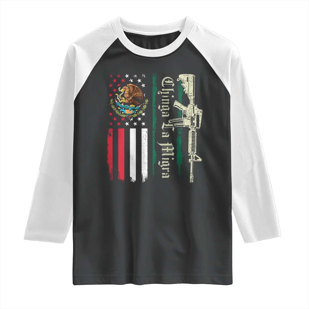 Funny Chinga La Migra Raglan Shirt Gun Vintage Mexican Flag - Wonder Print Shop