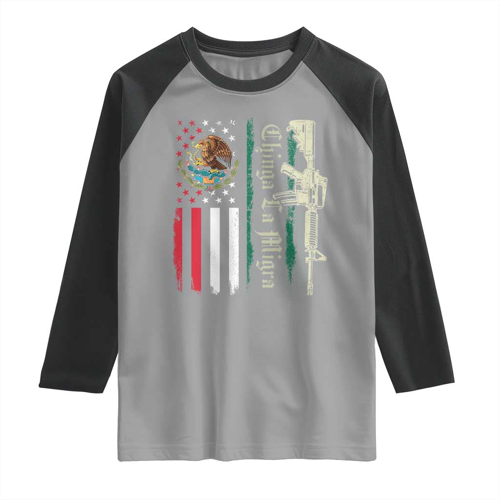 Funny Chinga La Migra Raglan Shirt Gun Vintage Mexican Flag - Wonder Print Shop