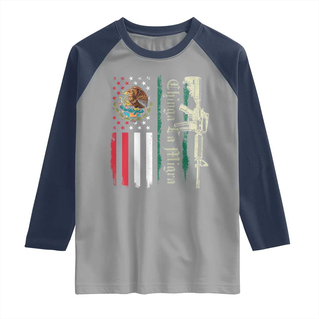 Funny Chinga La Migra Raglan Shirt Gun Vintage Mexican Flag - Wonder Print Shop