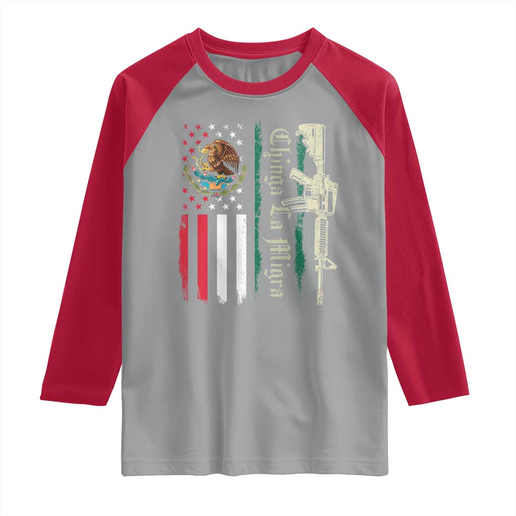 Funny Chinga La Migra Raglan Shirt Gun Vintage Mexican Flag - Wonder Print Shop