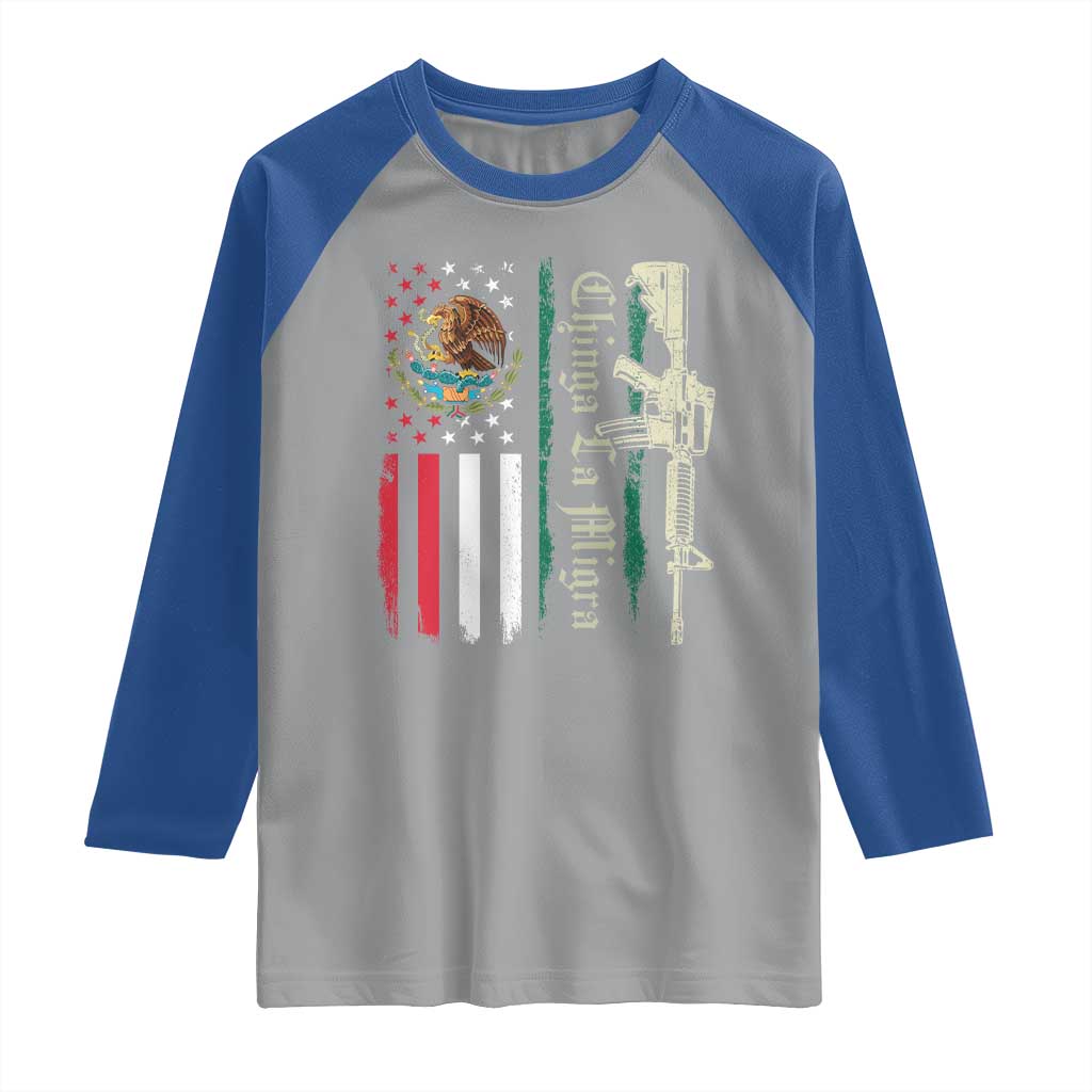 Funny Chinga La Migra Raglan Shirt Gun Vintage Mexican Flag - Wonder Print Shop