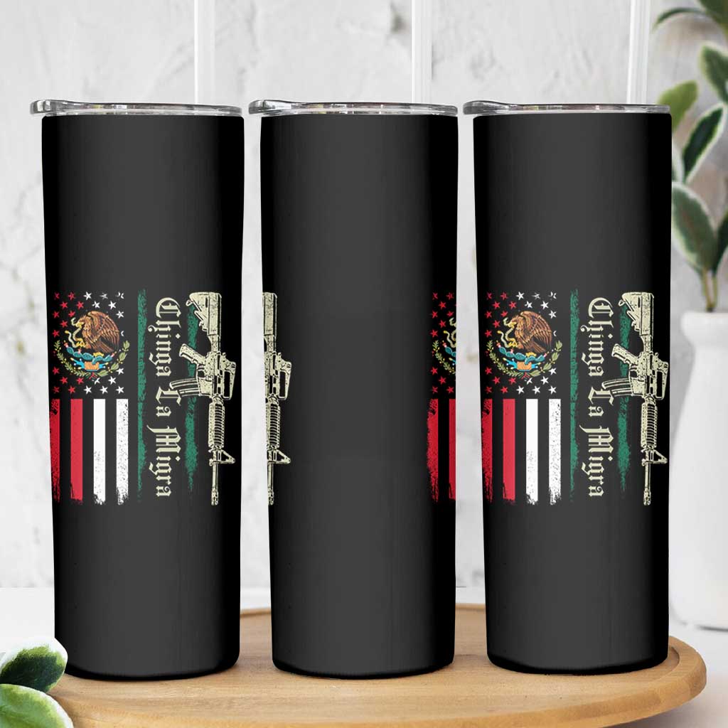 Funny Chinga La Migra Skinny Tumbler Gun Vintage Mexican Flag - Wonder Print Shop