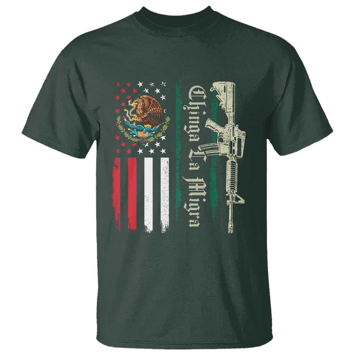 Funny Chinga La Migra T Shirt Gun Vintage Mexican Flag - Wonder Print Shop