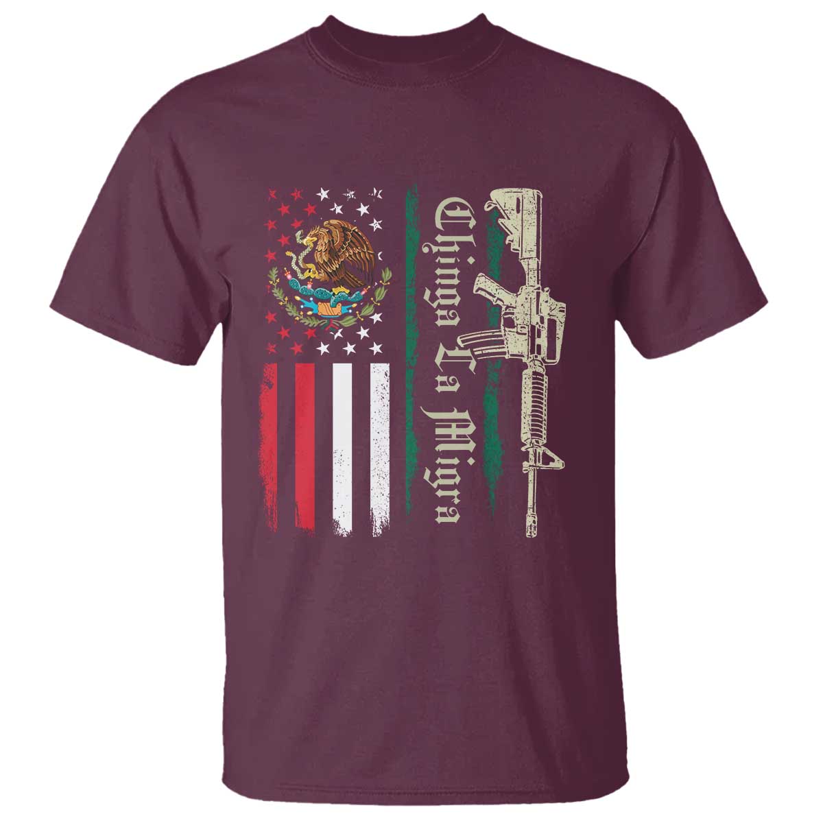 Funny Chinga La Migra T Shirt Gun Vintage Mexican Flag - Wonder Print Shop
