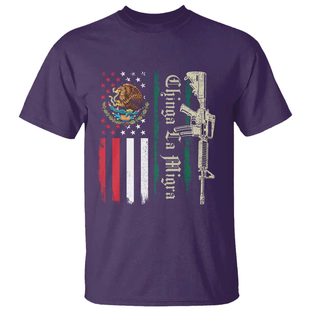 Funny Chinga La Migra T Shirt Gun Vintage Mexican Flag - Wonder Print Shop
