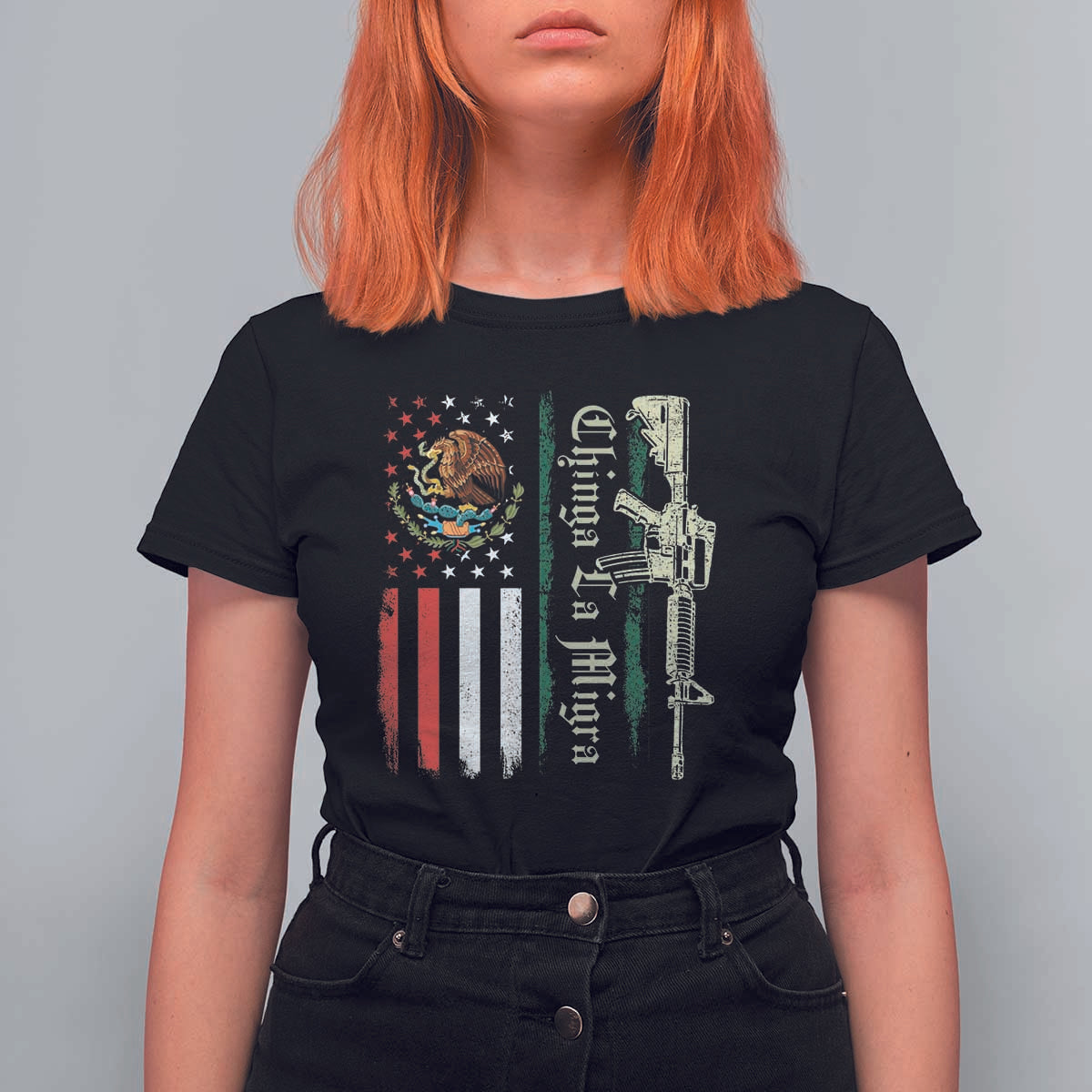 Funny Chinga La Migra T Shirt For Women Gun Vintage Mexican Flag - Wonder Print Shop