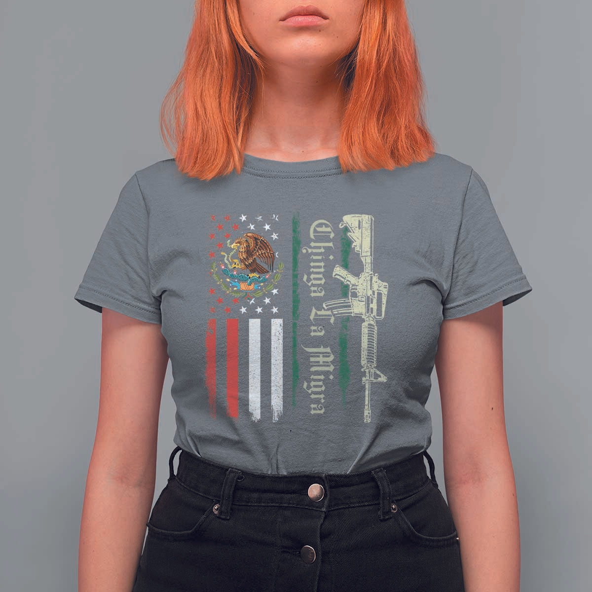 Funny Chinga La Migra T Shirt For Women Gun Vintage Mexican Flag - Wonder Print Shop