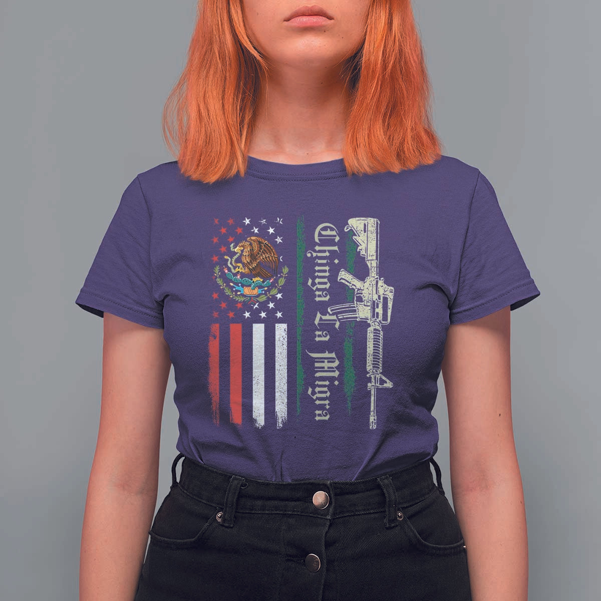 Funny Chinga La Migra T Shirt For Women Gun Vintage Mexican Flag - Wonder Print Shop