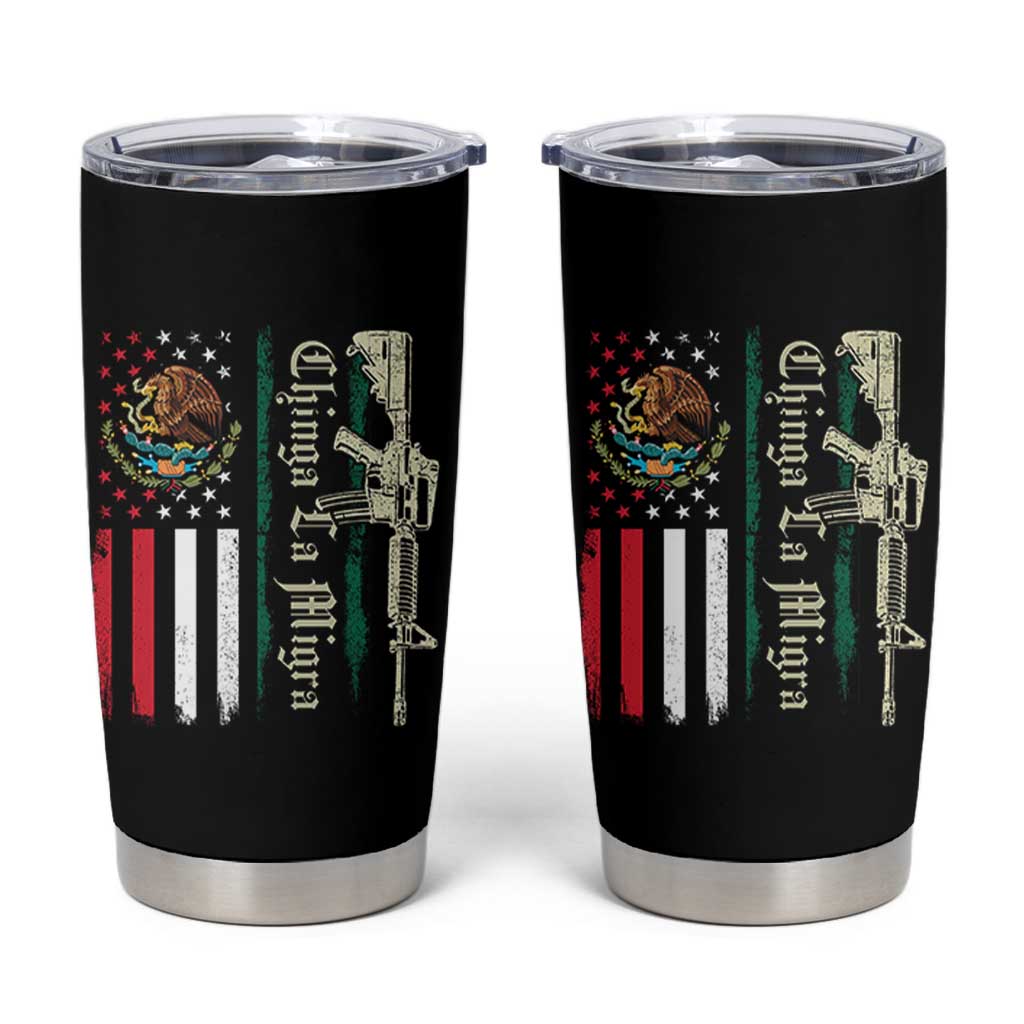 Funny Chinga La Migra Tumbler Cup Gun Vintage Mexican Flag - Wonder Print Shop