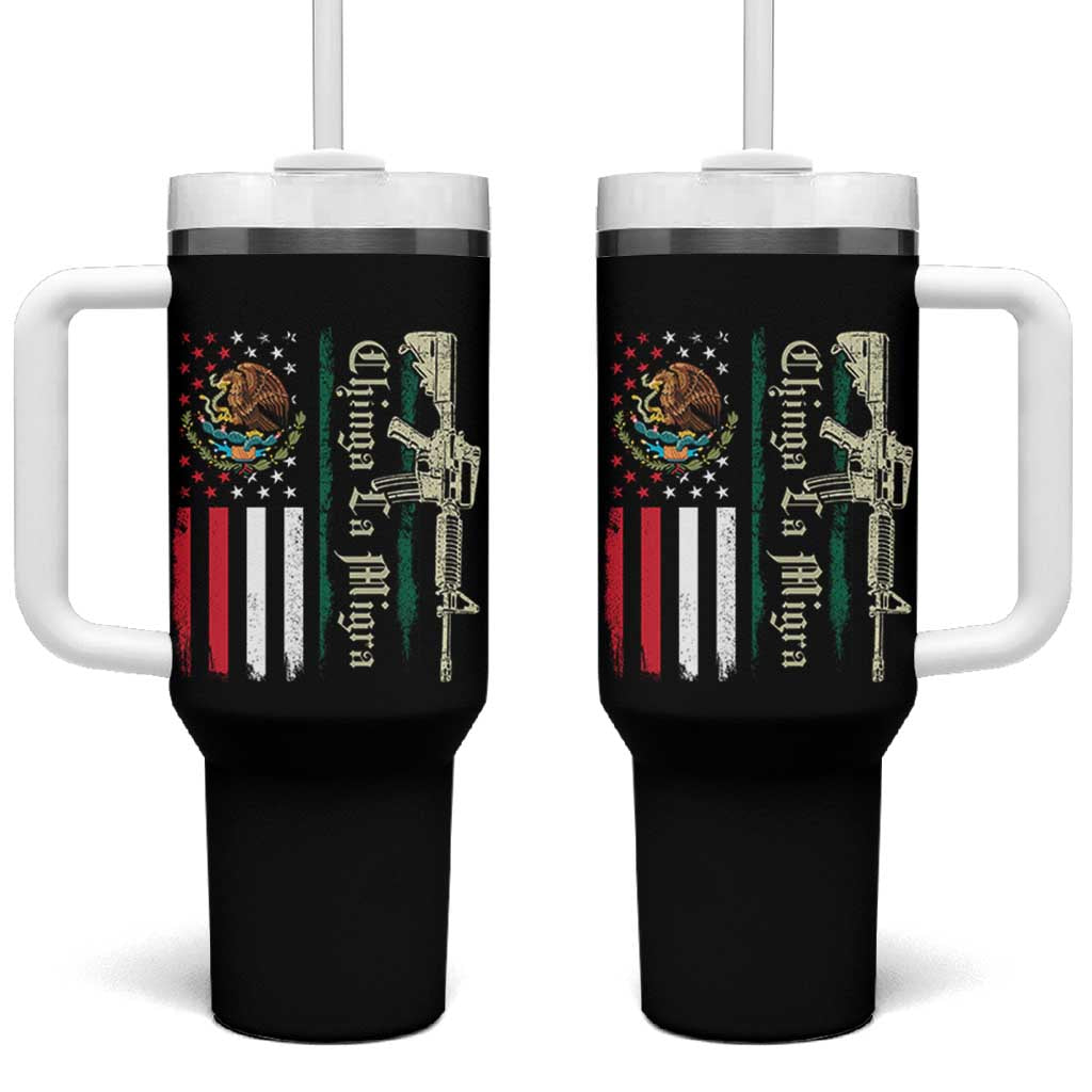 Funny Chinga La Migra Tumbler With Handle Gun Vintage Mexican Flag - Wonder Print Shop