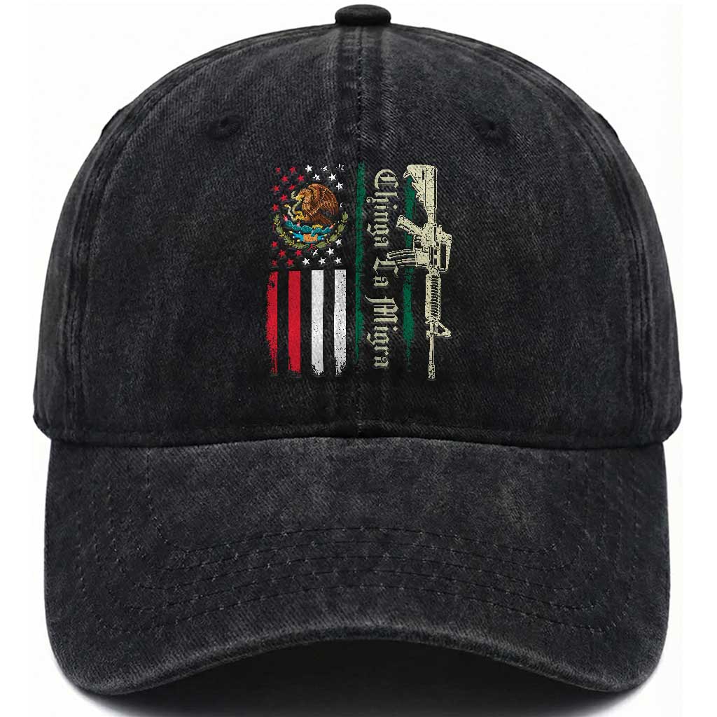 Funny Chinga La Migra Washed Cotton Baseball Cap Gun Vintage Mexican Flag