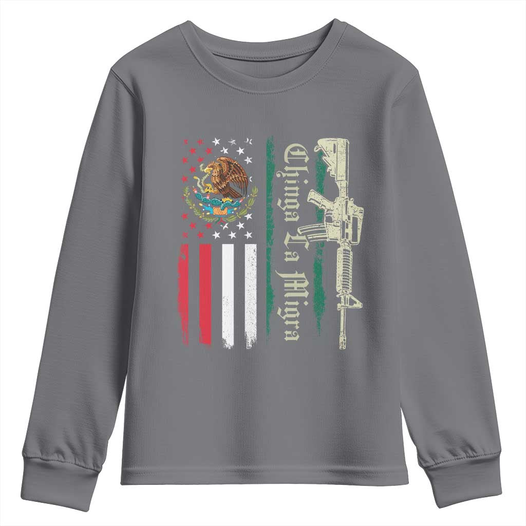 Funny Chinga La Migra Youth Sweatshirt Gun Vintage Mexican Flag - Wonder Print Shop