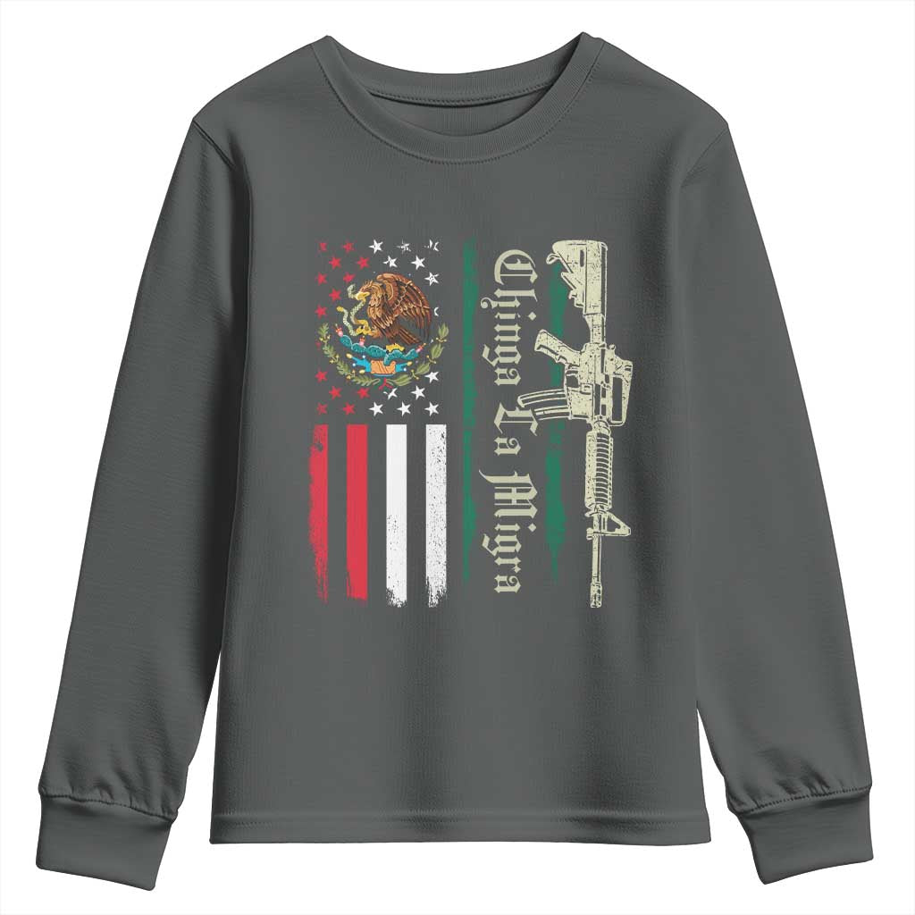 Funny Chinga La Migra Youth Sweatshirt Gun Vintage Mexican Flag - Wonder Print Shop