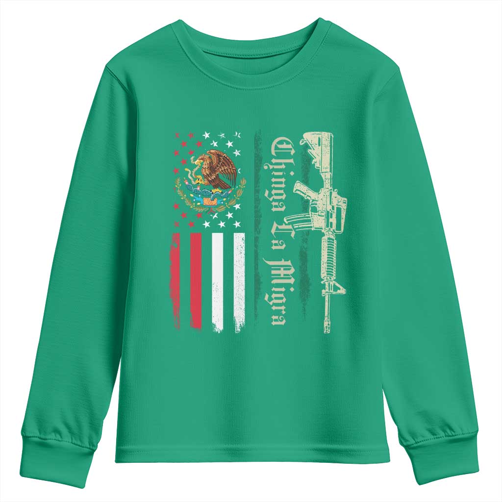 Funny Chinga La Migra Youth Sweatshirt Gun Vintage Mexican Flag - Wonder Print Shop